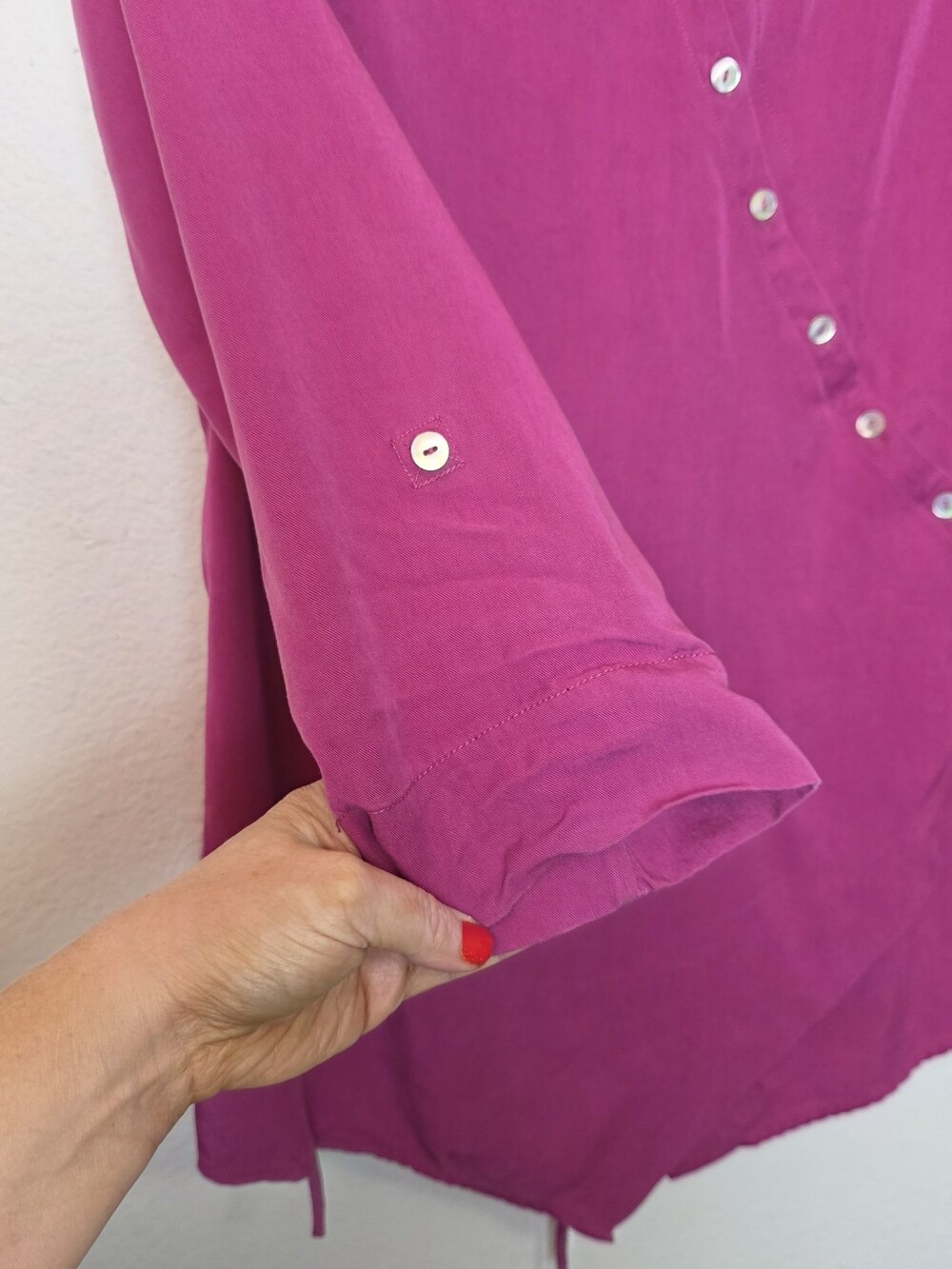 Soft Surroundings NWOT Pink Washed Tencel Button Tunic Magenta Pink Soft Size M - Picture 9 of 15